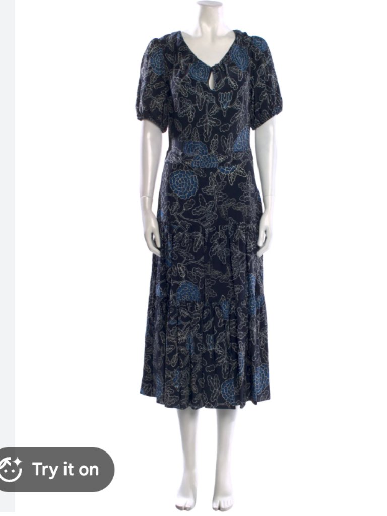 Charlotte Brody Silk Midi Dress Floral Puff Sleeve